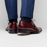 Mezlan Anderson Crocodile Derby Shoes Burgundy (13584-F)