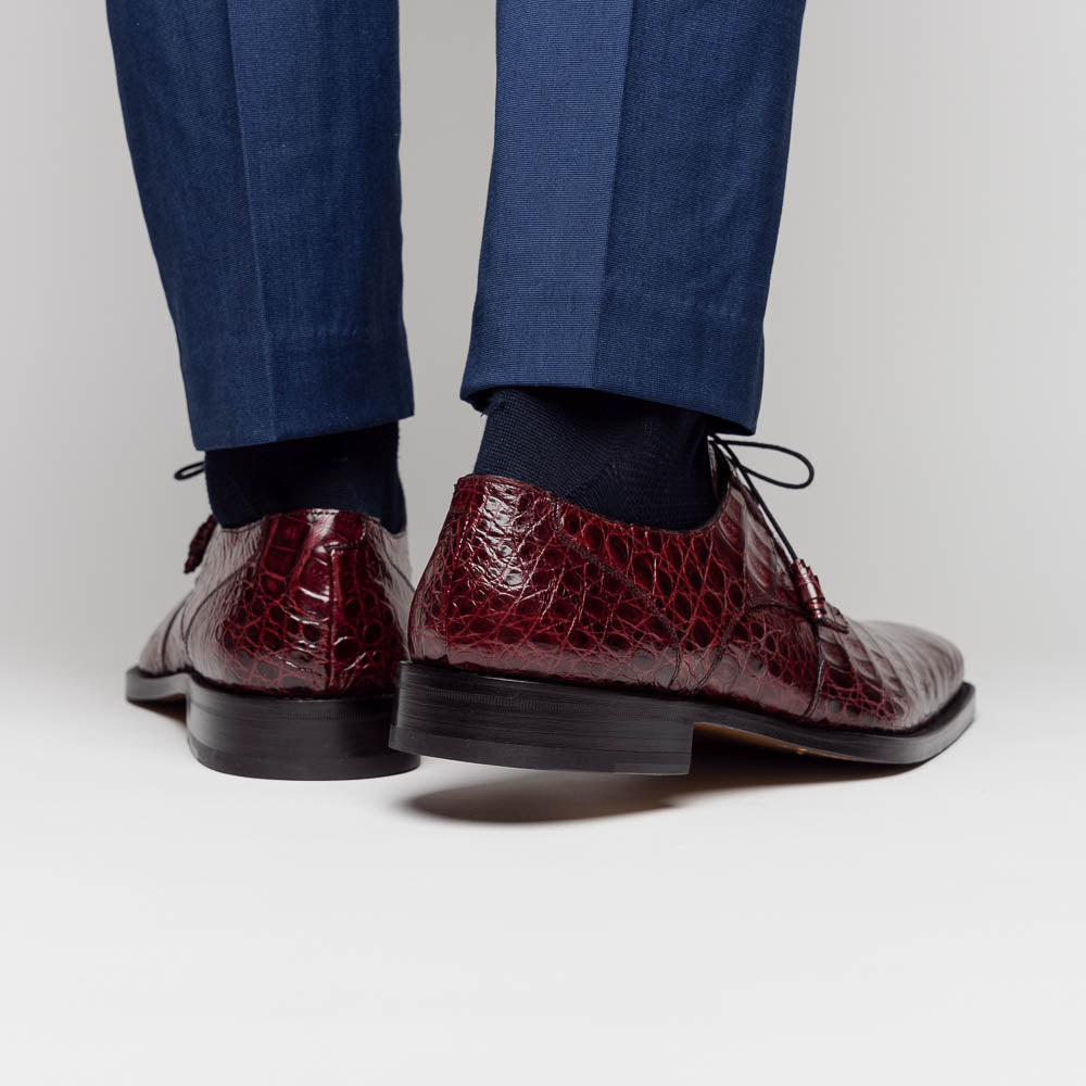 Mezlan Anderson Crocodile Derby Shoes Burgundy (13584-F)