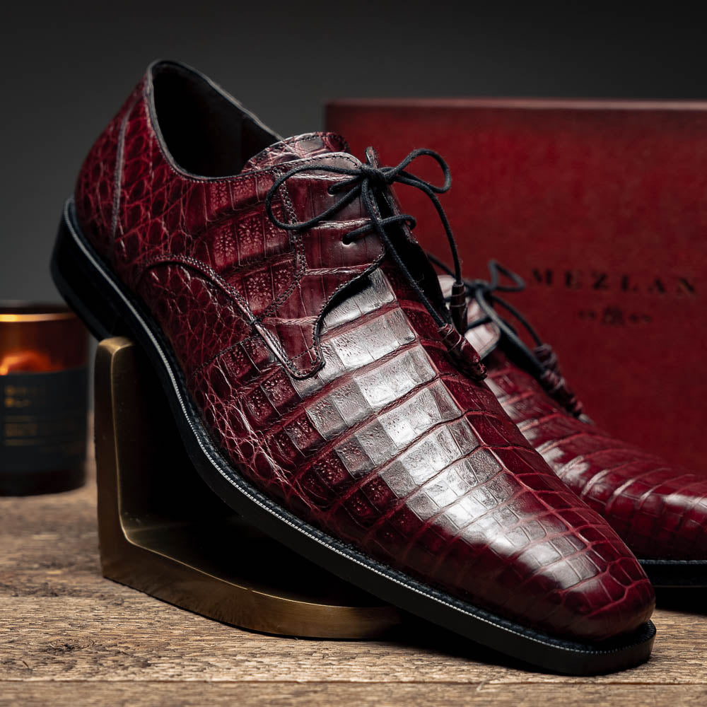 Mezlan Anderson Crocodile Derby Shoes Burgundy (13584-F)