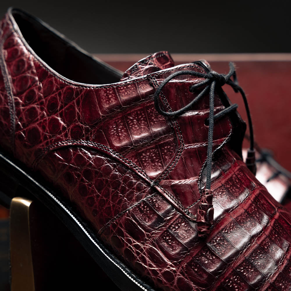 Mezlan Anderson Crocodile Derby Shoes Burgundy (13584-F)