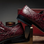 Mezlan Anderson Crocodile Derby Shoes Burgundy (13584-F)