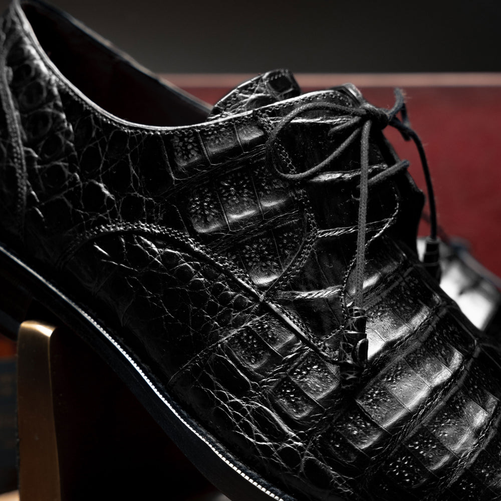 Mezlan Anderson Crocodile Derby Shoes Black (13584-F)
