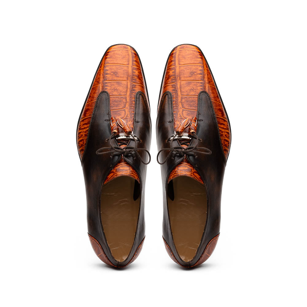 Marco Di Milano Anzio Alligator & Calfskin Derby Brandy