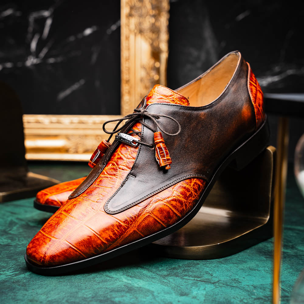 Marco Di Milano Anzio Alligator & Calfskin Derby Brandy