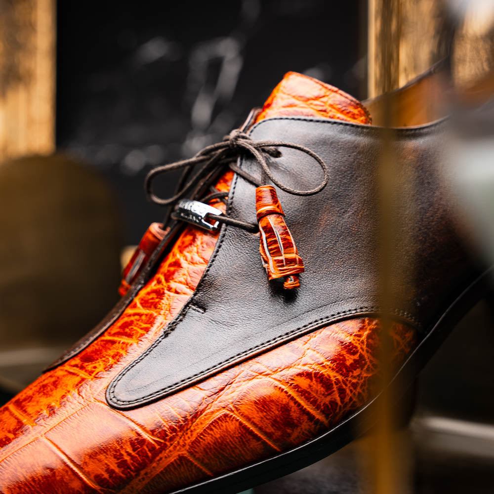 Marco Di Milano Anzio Alligator & Calfskin Derby Brandy