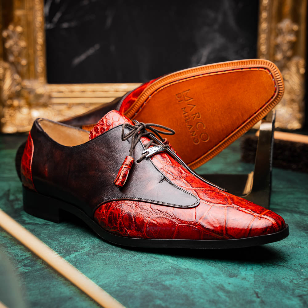 Marco Di Milano Anzio Alligator & Calfskin Derby Cognac