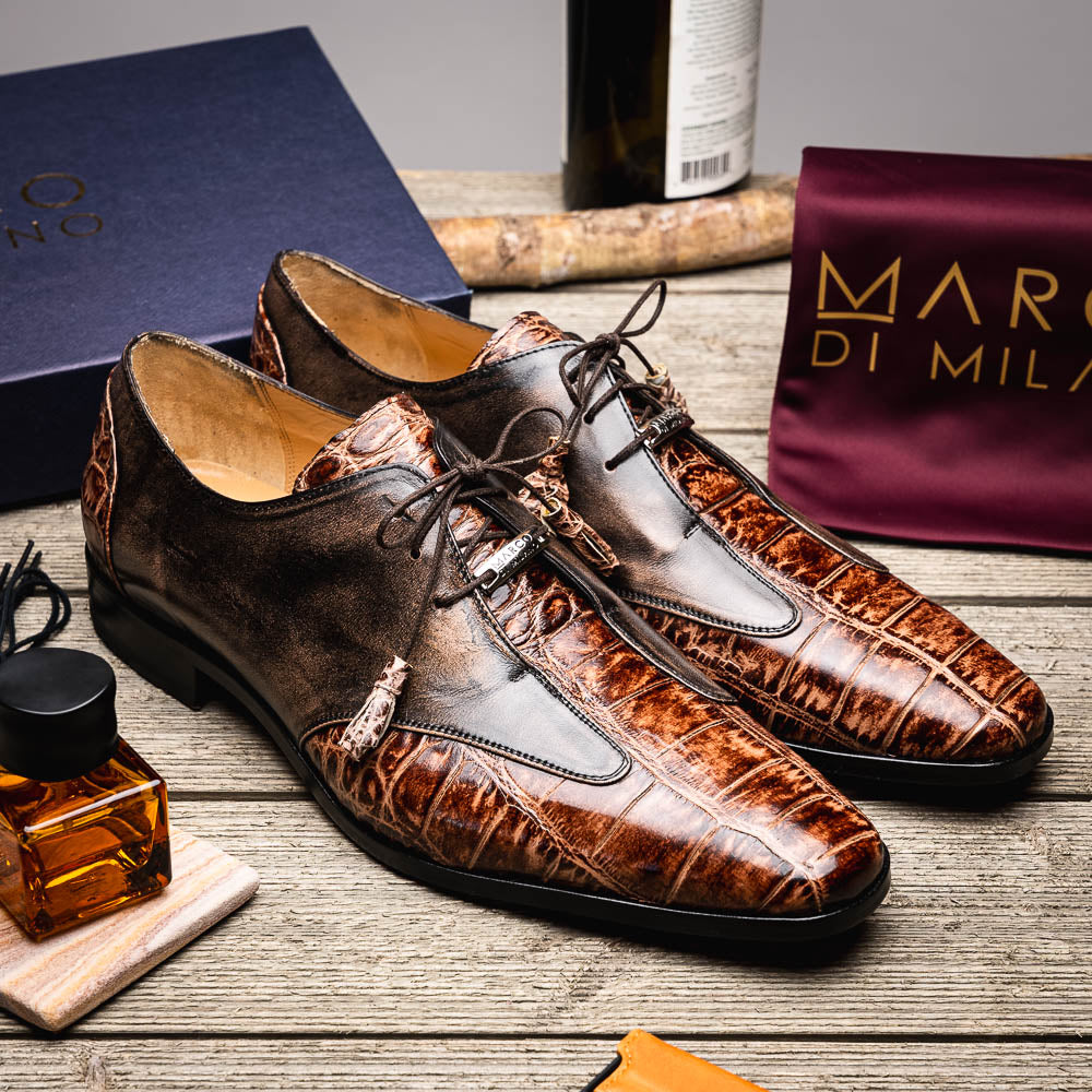 Marco Di Milano Anzio Alligator & Calfskin Derby Orix Brown