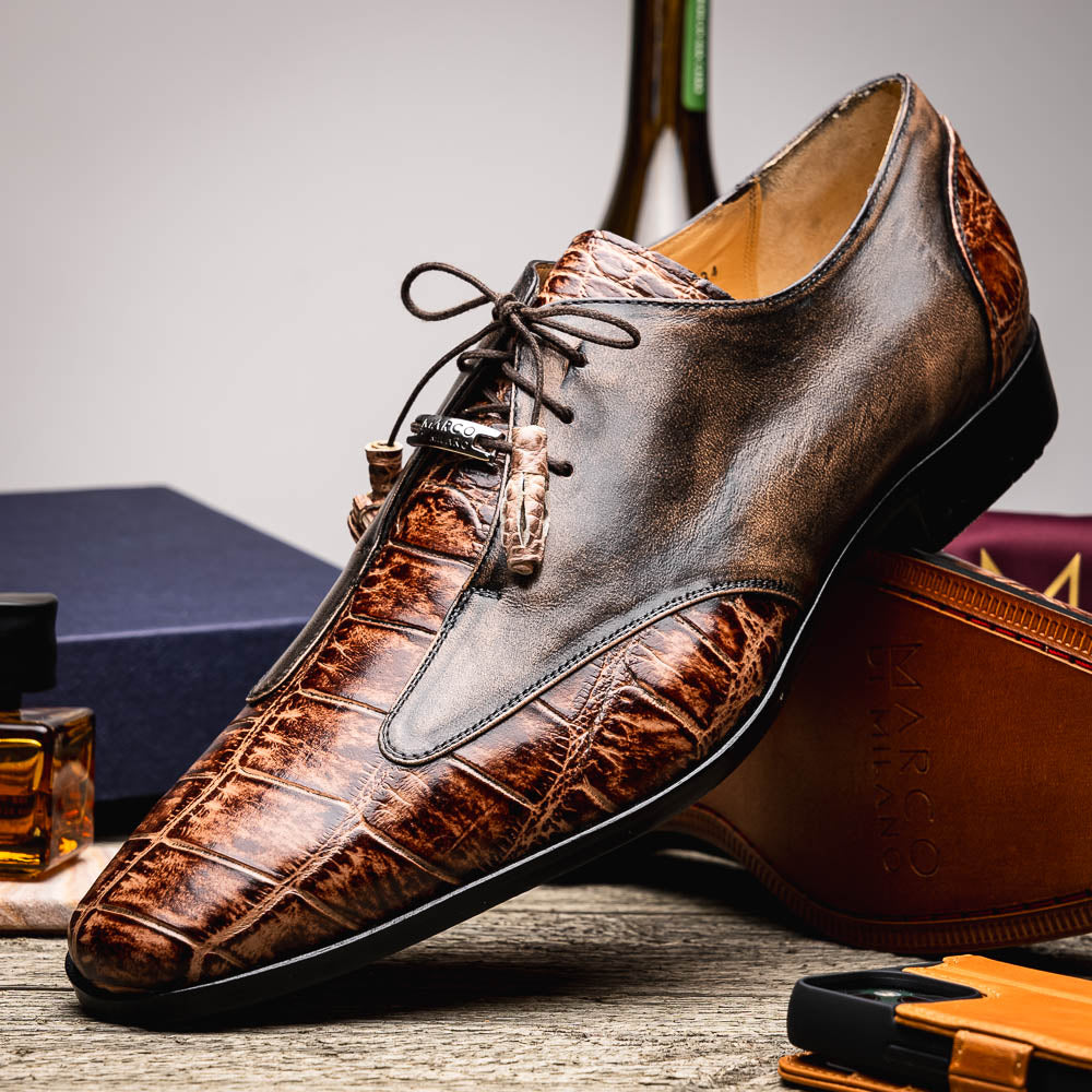 Marco Di Milano Anzio Alligator & Calfskin Derby Orix Brown