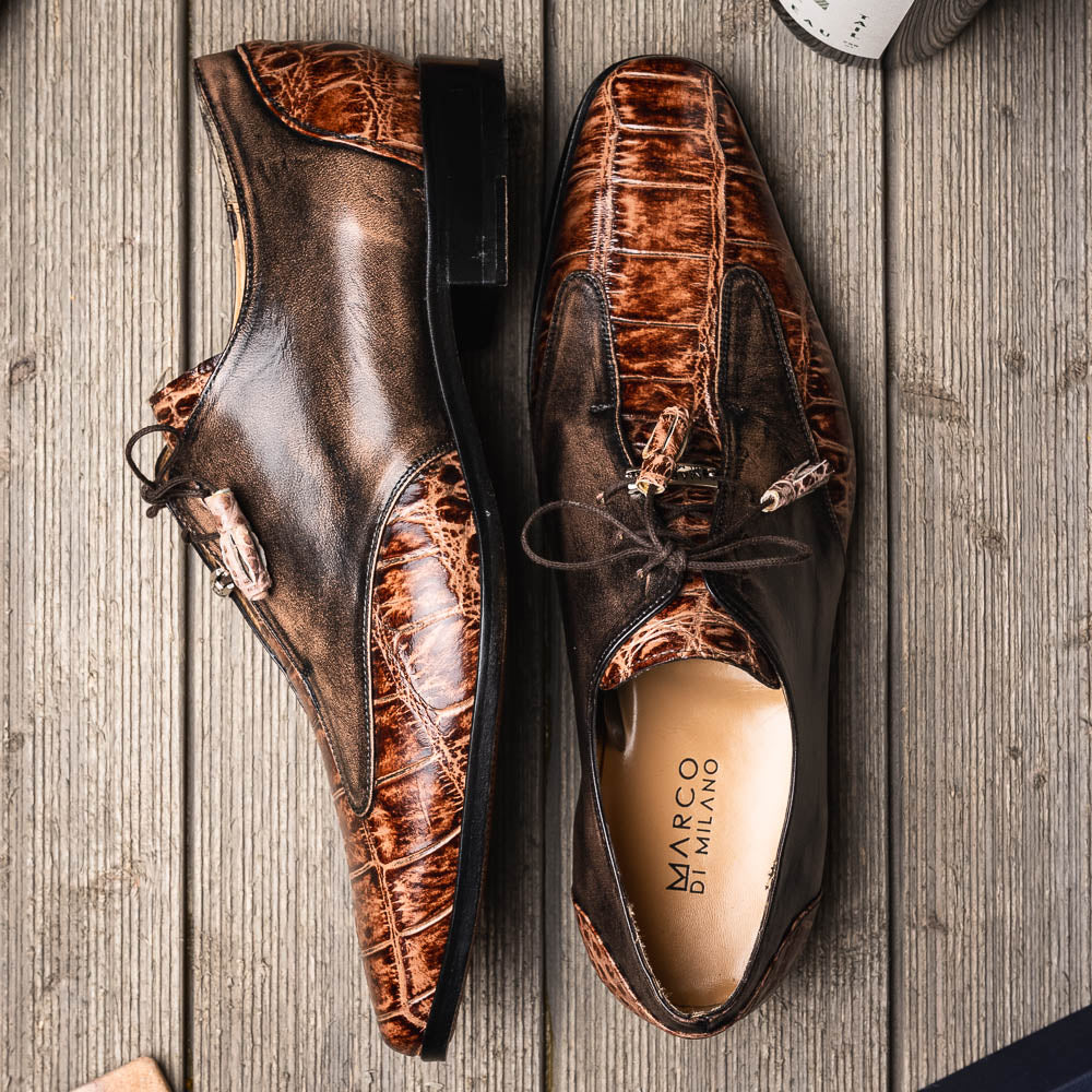 Marco Di Milano Anzio Alligator & Calfskin Derby Orix Brown