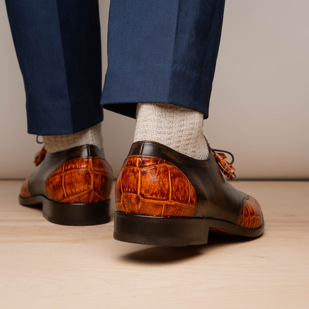 Marco Di Milano Anzio Alligator & Calfskin Derby Brandy