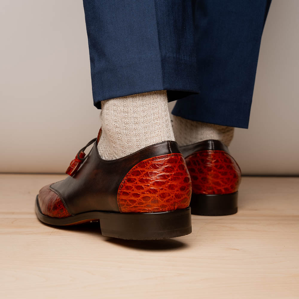 Marco Di Milano Anzio Alligator & Calfskin Derby Cognac