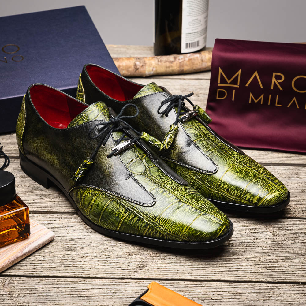 Marco Di Milano Anzio Alligator & Calfskin Derby Green