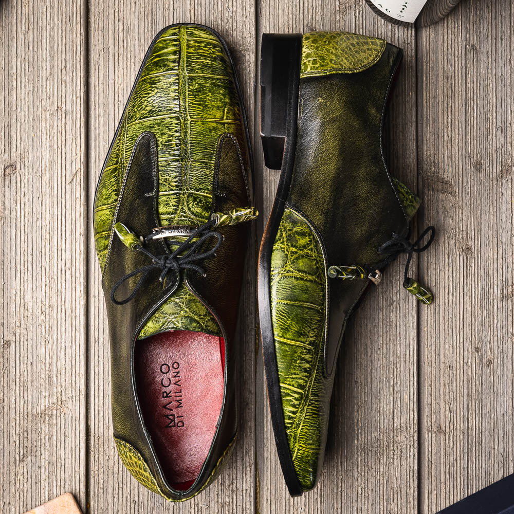 Marco Di Milano Anzio Alligator & Calfskin Derby Green