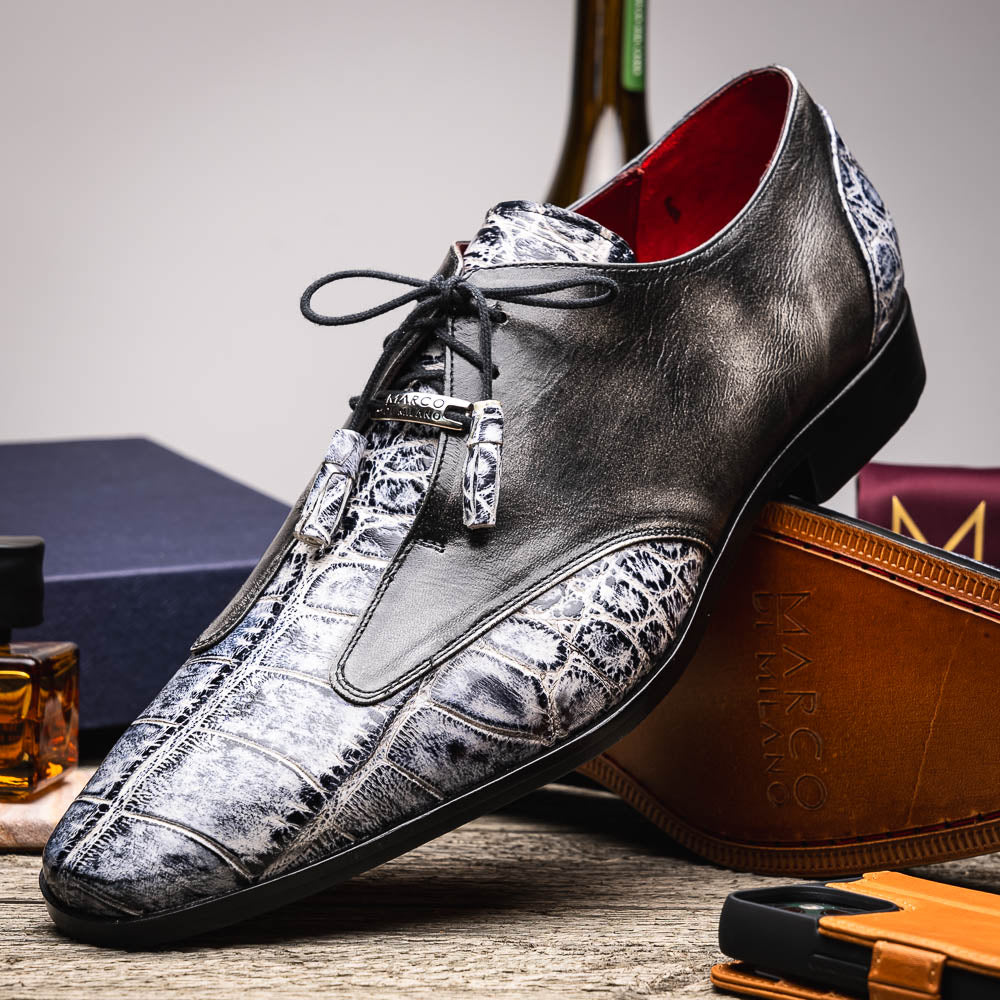 Marco Di Milano Anzio Alligator & Calfskin Derby Newspaper / Grey