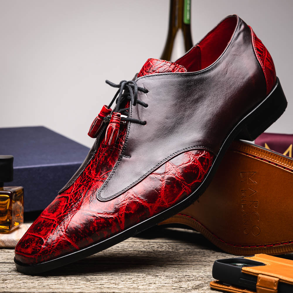 Marco Di Milano Anzio Alligator / Calfskin Derby Black Cherry