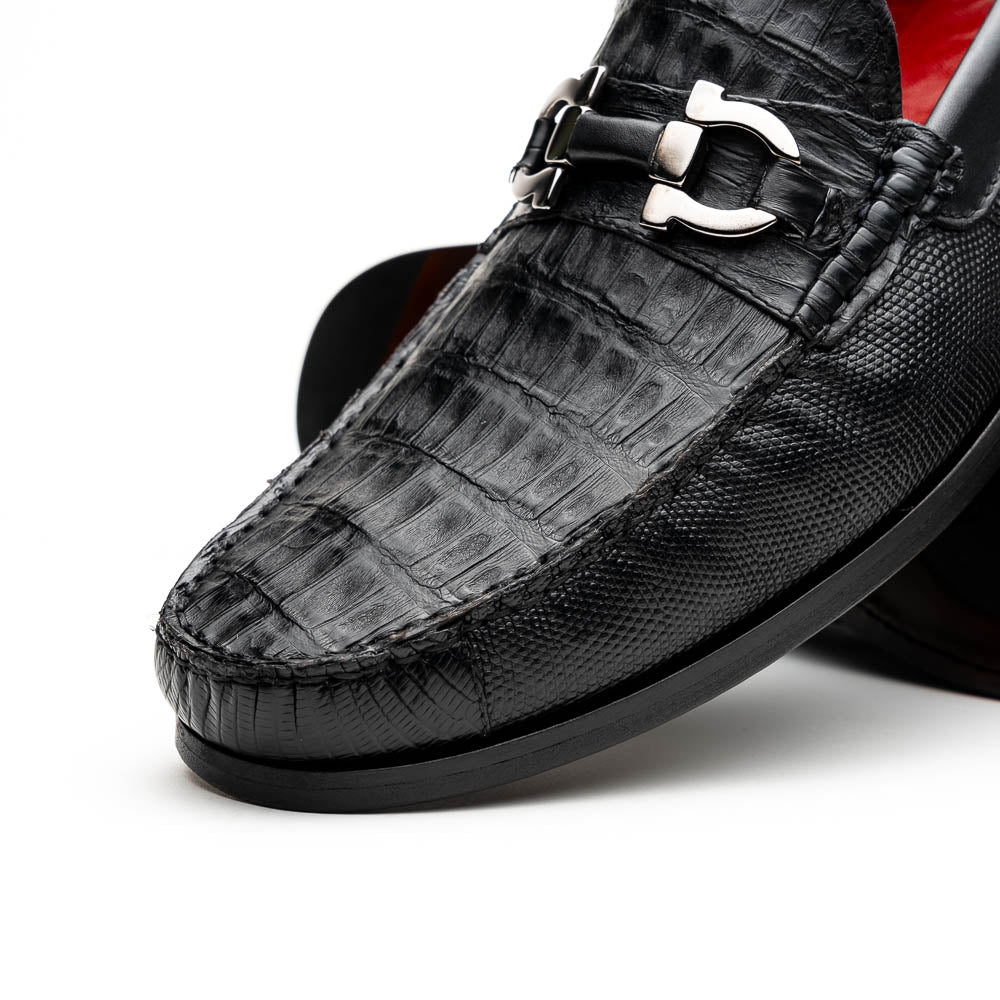Marco Di Milano Adro Caiman Crocodile / Lizard Bit Loafers Black