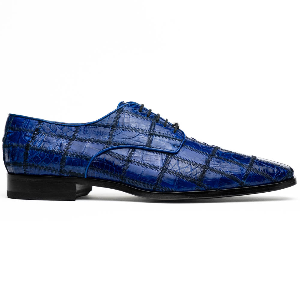 Marco Di Milano Asti Caiman Crocodile Patchwork Derby Electric Blue