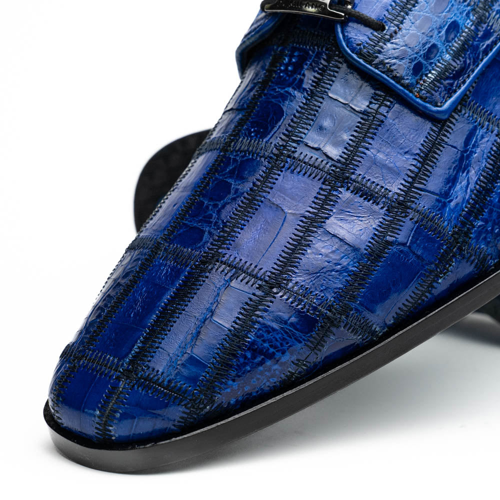 Marco Di Milano Asti Caiman Crocodile Patchwork Derby Electric Blue