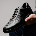 Belvedere Astor Genuine Hornback Caiman Crocodile / Calfskin Sneakers Black (33599)
