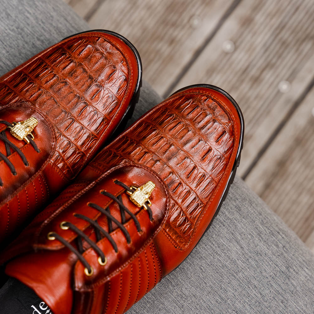 Belvedere Astor Genuine Hornback Caiman Crocodile / Calfskin Sneakers Ant Sport (33599)