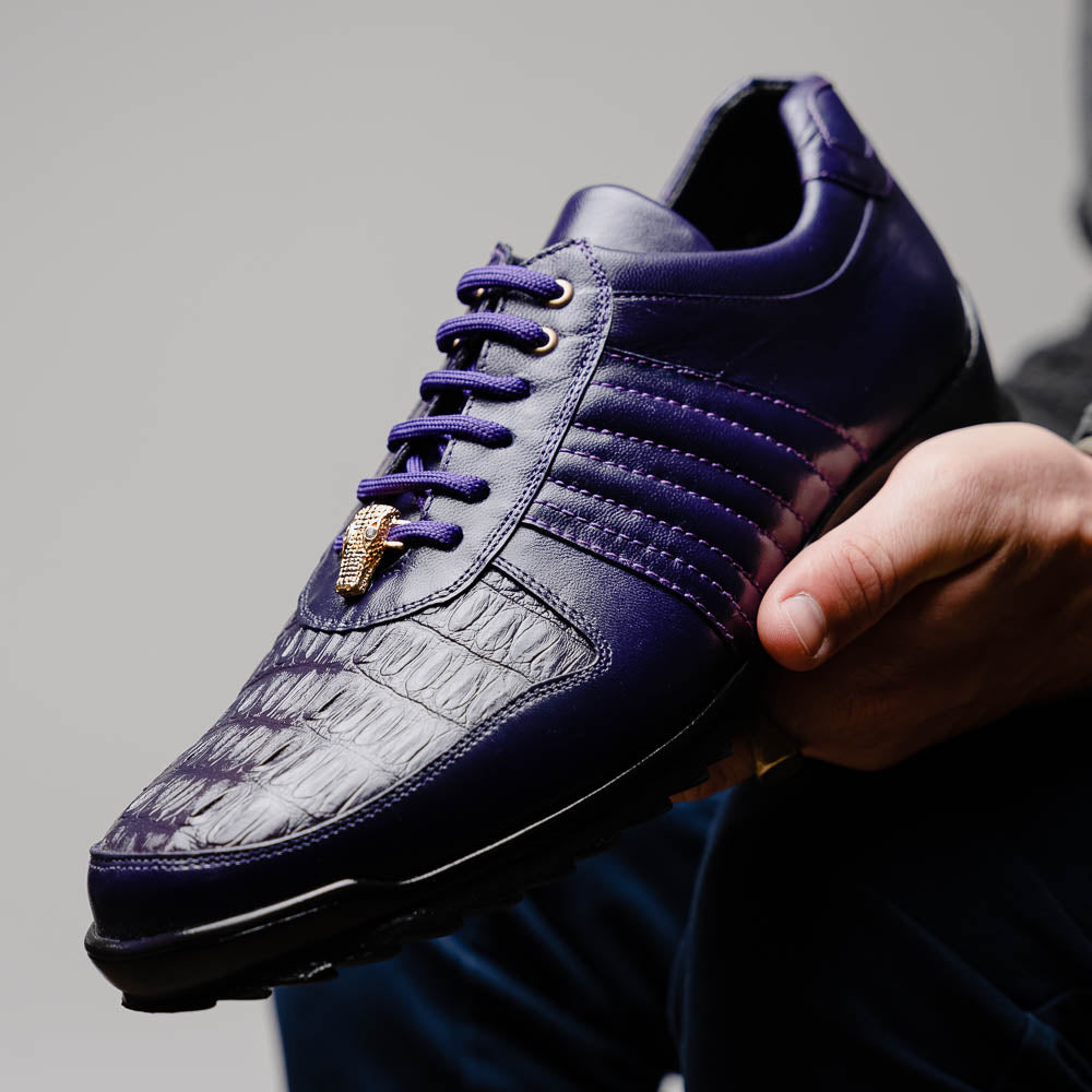 Belvedere Astor Genuine Hornback Caiman Crocodile Crocodile / Calfskin Sneakers Purple (33599)