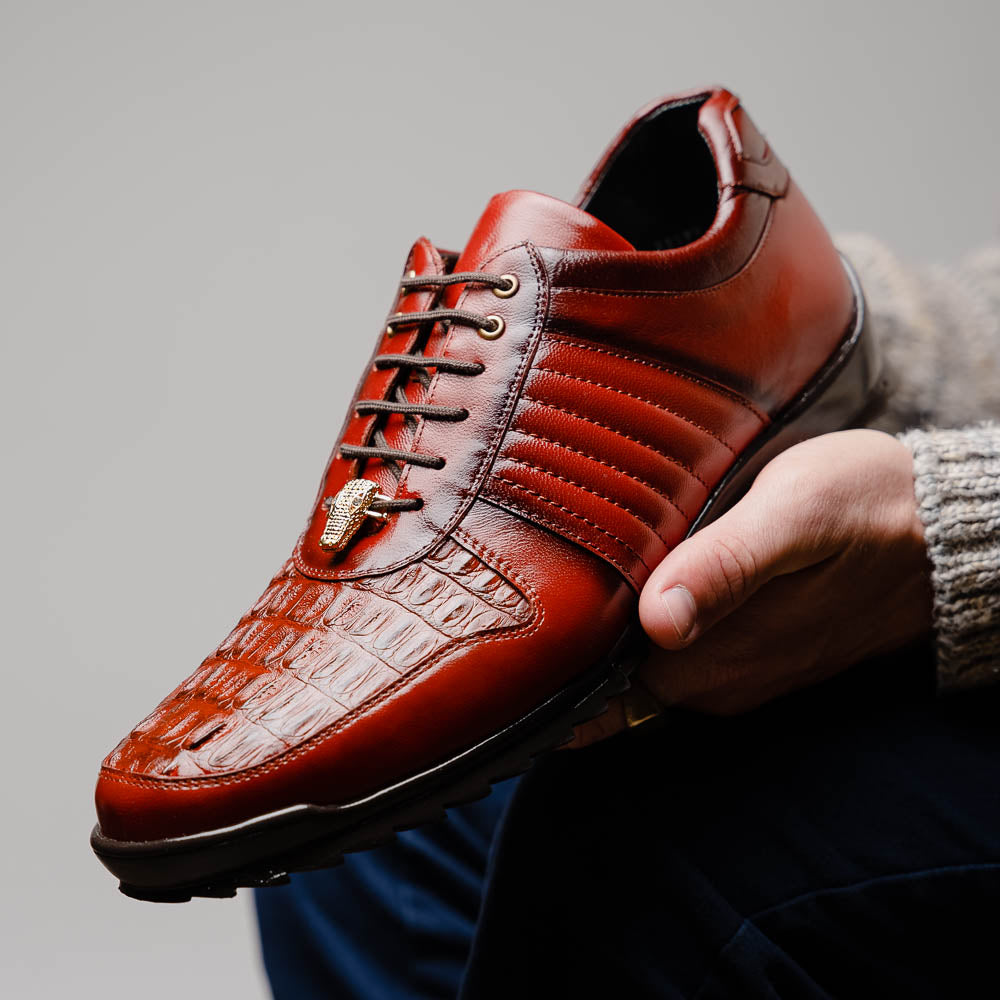 Belvedere Astor Genuine Hornback Caiman Crocodile / Calfskin Sneakers Ant Sport (33599)