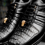 Belvedere Astor Genuine Hornback Caiman Crocodile / Calfskin Sneakers Black (33599)