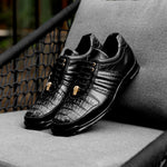 Belvedere Astor Genuine Hornback Caiman Crocodile / Calfskin Sneakers Black (33599)
