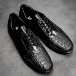 Belvedere Astor Genuine Hornback Caiman Crocodile / Calfskin Sneakers Black (33599)