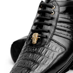 Belvedere Astor Genuine Hornback Caiman Crocodile / Calfskin Sneakers Black (33599)