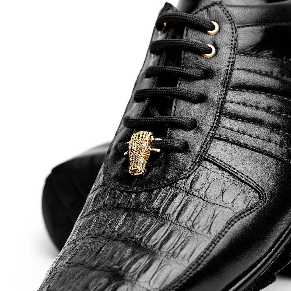 Belvedere Astor Genuine Hornback Caiman Crocodile / Calfskin Sneakers Black (33599)