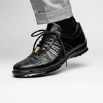 Belvedere Astor Genuine Hornback Caiman Crocodile / Calfskin Sneakers Black (33599)