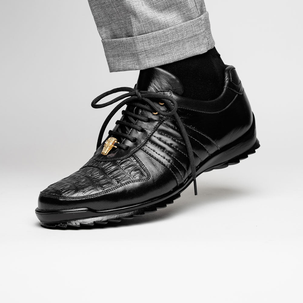 Belvedere Astor Genuine Hornback Caiman Crocodile / Calfskin Sneakers Black (33599)