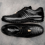 Belvedere Astor Genuine Hornback Caiman Crocodile / Calfskin Sneakers Black (33599)
