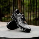 Belvedere Astor Genuine Hornback Caiman Crocodile / Calfskin Sneakers Black (33599)