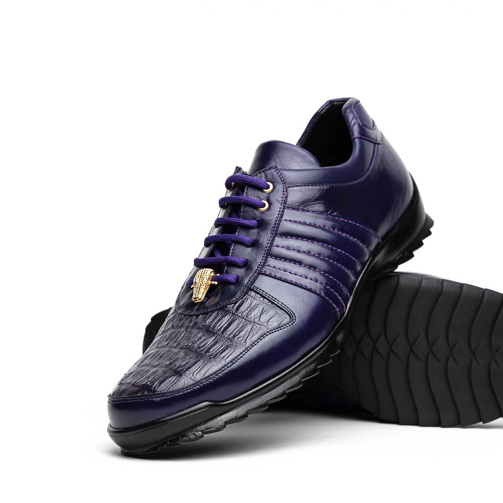 Belvedere Astor Genuine Hornback Caiman Crocodile Crocodile / Calfskin Sneakers Purple (33599)