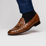 Marco Di Milano Bianchi Caiman Crocodile Tassel Loafers Cognac