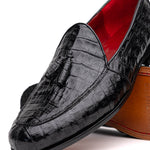 Marco Di Milano Bianchi Caiman Crocodile Tassel Loafers Black