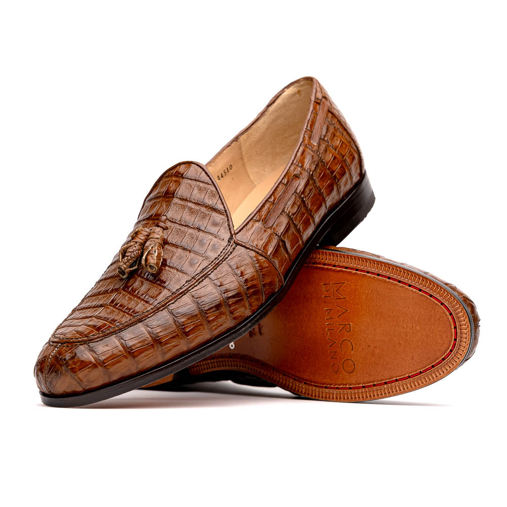 Marco Di Milano Bianchi Caiman Crocodile Tassel Loafers Cognac