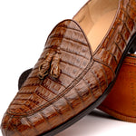Marco Di Milano Bianchi Caiman Crocodile Tassel Loafers Cognac
