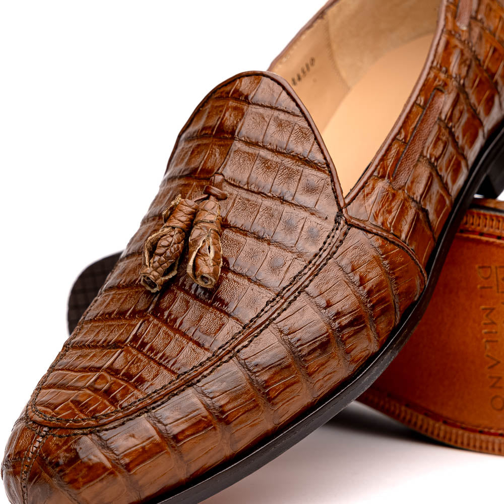 Marco Di Milano Bianchi Caiman Crocodile Tassel Loafers Cognac