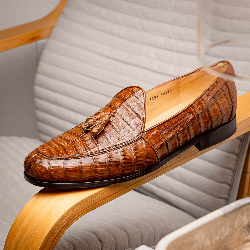 Marco Di Milano Bianchi Caiman Crocodile Tassel Loafers Cognac