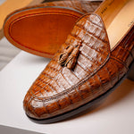 Marco Di Milano Bianchi Caiman Crocodile Tassel Loafers Cognac