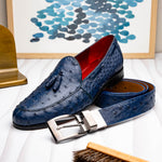 Marco Di Milano Aubiere Ostrich Quill Tassel Loafers Navy