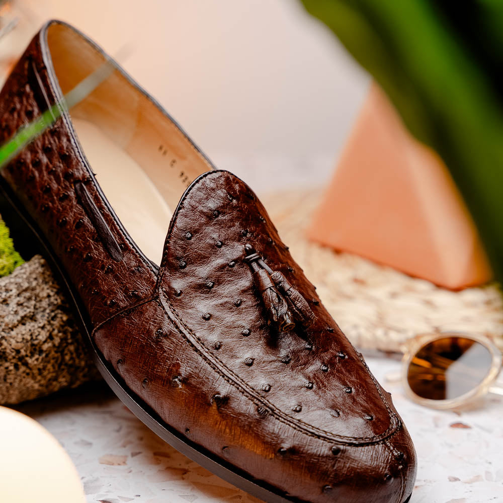 Marco Di Milano Aubiere Ostrich Quill Tassel Loafers Brown