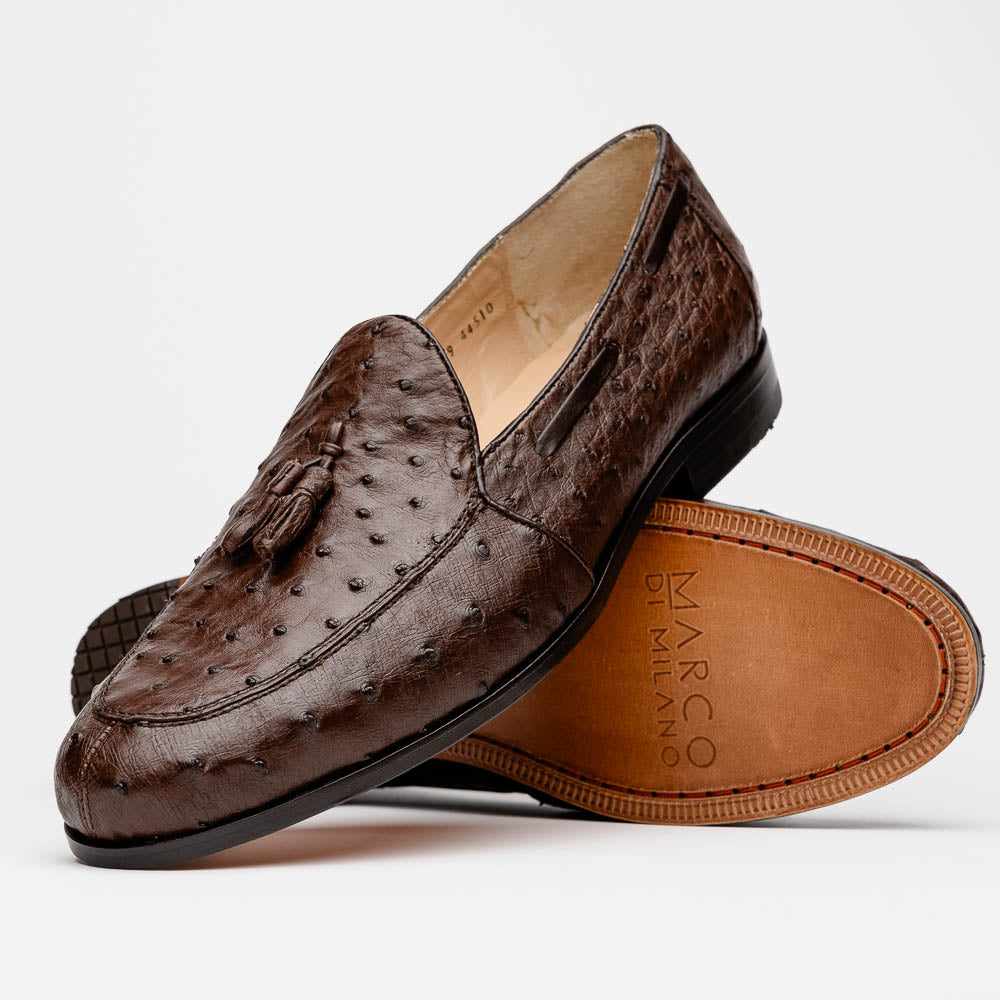 Marco Di Milano Aubiere Ostrich Quill Tassel Loafers Brown