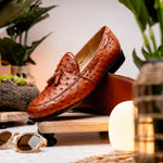 Marco Di Milano Aubiere Ostrich Quill Tassel Loafers Cognac