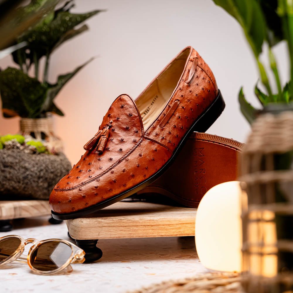 Marco Di Milano Aubiere Ostrich Quill Tassel Loafers Cognac