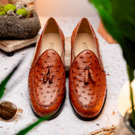 Marco Di Milano Aubiere Ostrich Quill Tassel Loafers Cognac