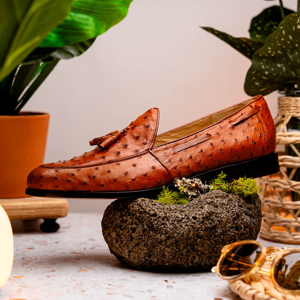 Marco Di Milano Aubiere Ostrich Quill Tassel Loafers Cognac